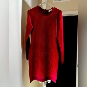 michael kors logo jacquard dress long sleeve red
